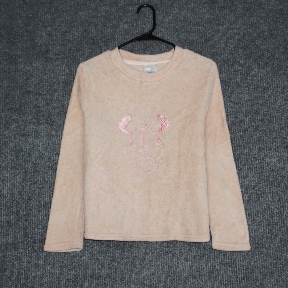 Disney 100 Minnie Mouse Womens M Pink‎ Plush Long Sleeve Top Sleepwear